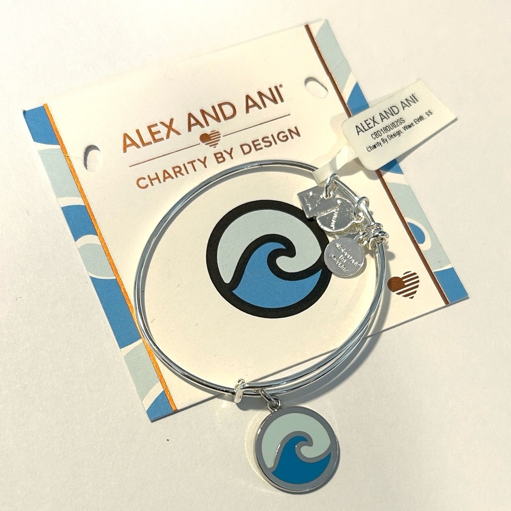 Alex and Ani Charity by Design Silver Bracelet/Bangle with Blue Wave Charm - NWT